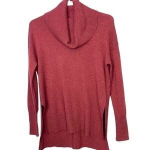 Tahari 100% Cashmere Cowl Neck Over sized Sweater Red Side Slits COMFY COZY